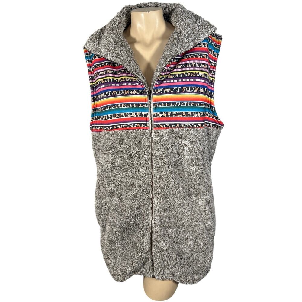 Sunshine & Rodeos Fuzzy Zip Up Vest Gray Size XL